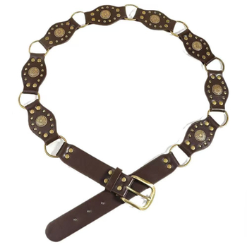 Műbőr öv, ötvözet csattal, tűcsattal, vastag szélesség (>4 cm), irodalmi retro stílus