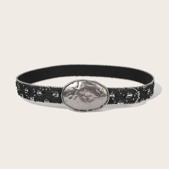 Női PU bőrből készült öv, vintage distressed denim dizájn, ötvözet csattal, tűcsattal záródó, 2024 tavasz