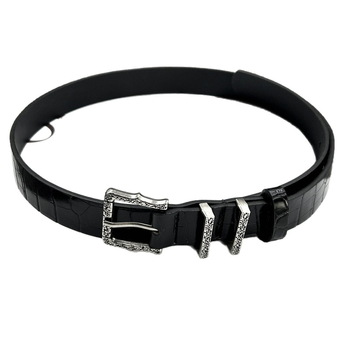 Curea retro cu design crocodil de înaltă clasă, material PU; cataramă din aliaj; închidere cu știft; lățime 2–4 cm; finisaj: decupat/gravat