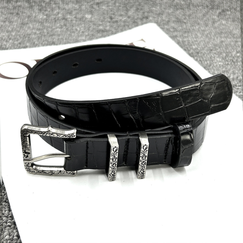 Curea retro cu design crocodil de înaltă clasă, material PU; cataramă din aliaj; închidere cu știft; lățime 2–4 cm; finisaj: decupat/gravat