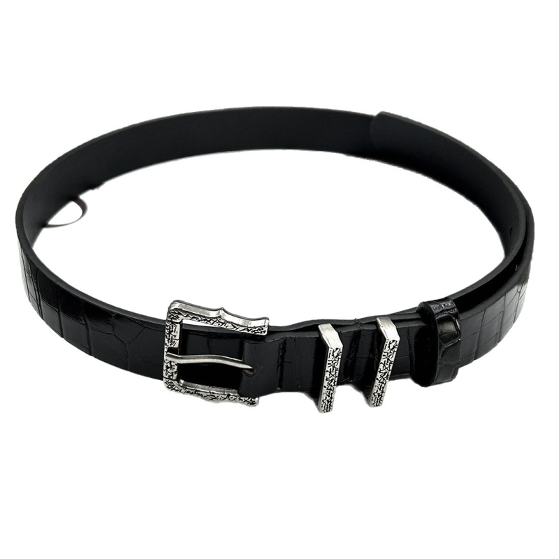 Curea retro cu design crocodil de înaltă clasă, material PU; cataramă din aliaj; închidere cu știft; lățime 2–4 cm; finisaj: decupat/gravat