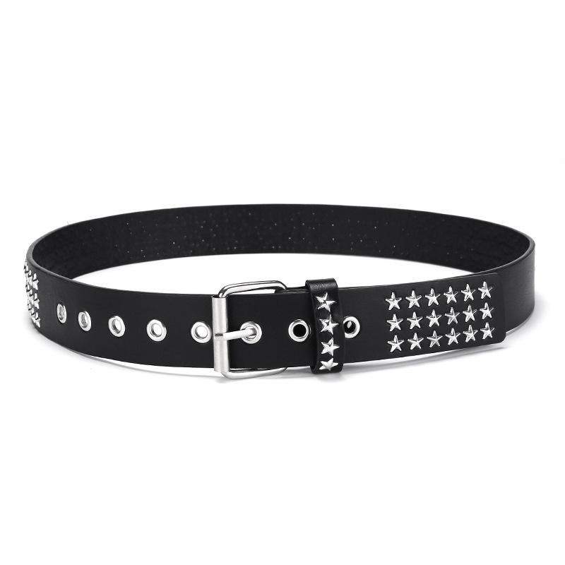 Punk pojas s klinovima i zvjezdanim detaljem, metalni pojas s čeličnom kopčom, širina iznad 4 cm