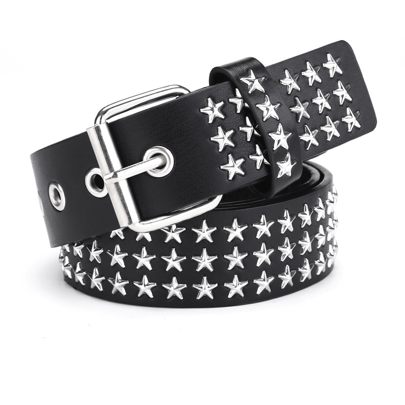Punk pojas s klinovima i zvjezdanim detaljem, metalni pojas s čeličnom kopčom, širina iznad 4 cm