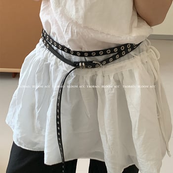 Centură din PU cu două straturi, cataramă din aliaj de aluminiu, lățime sub 2 cm, stil proaspăt și dulce, centură pentru femei