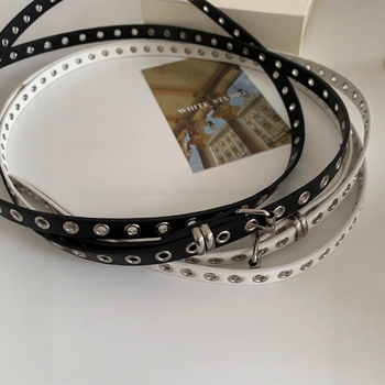 Centură din PU cu două straturi, cataramă din aliaj de aluminiu, lățime sub 2 cm, stil proaspăt și dulce, centură pentru femei