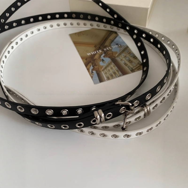 Centură din PU cu două straturi, cataramă din aliaj de aluminiu, lățime sub 2 cm, stil proaspăt și dulce, centură pentru femei