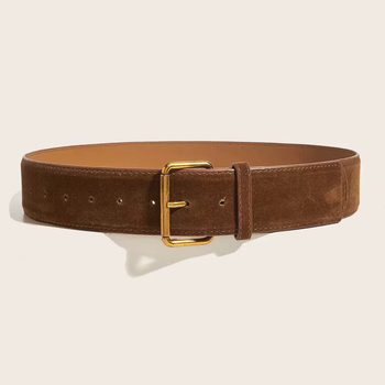 Női öv PU bőrből, ötvözetből készült négyszögletes csattal, tűcsattal záródó, szélesség 2–4 cm, elektroplattolt felület