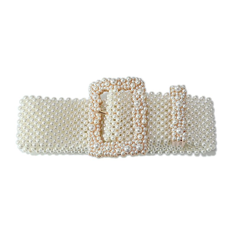 Női derékszíj gyöngyökkel, ötvözet csattal, tűcsatos zárással, 4 cm-nél szélesebb