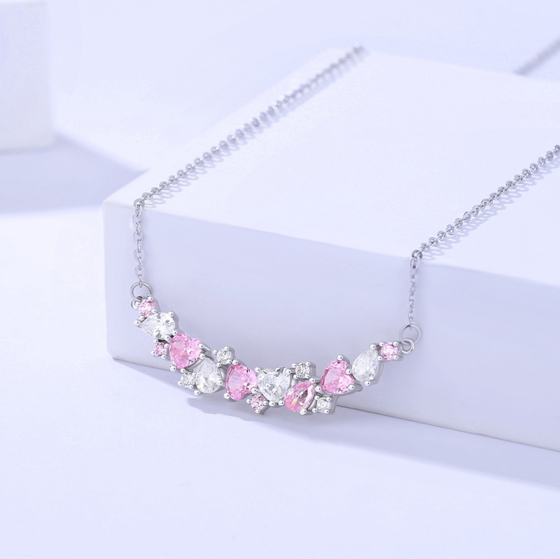 Colier din argint 925 cu floare de glicină și pandantiv zâmbitor, zircon încrustat, lungime 41–50 cm, stil Mori