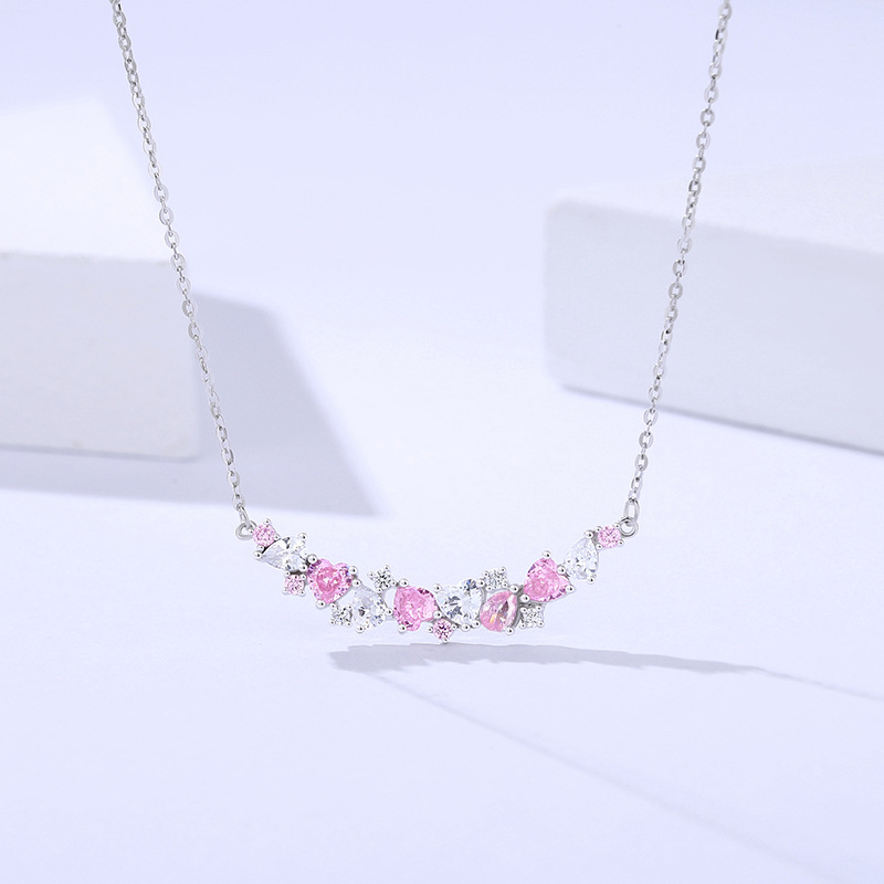 Colier din argint 925 cu floare de glicină și pandantiv zâmbitor, zircon încrustat, lungime 41–50 cm, stil Mori