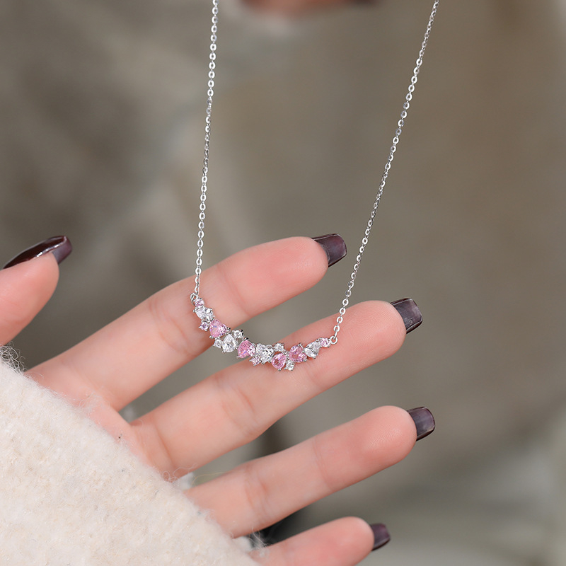 Colier din argint 925 cu floare de glicină și pandantiv zâmbitor, zircon încrustat, lungime 41–50 cm, stil Mori