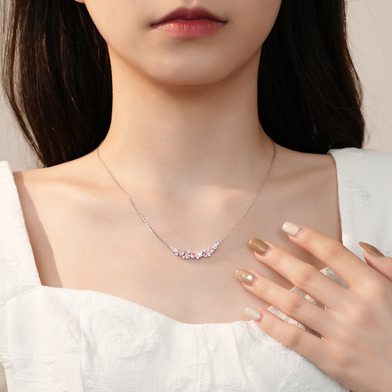 Colier din argint 925 cu floare de glicină și pandantiv zâmbitor, zircon încrustat, lungime 41–50 cm, stil Mori