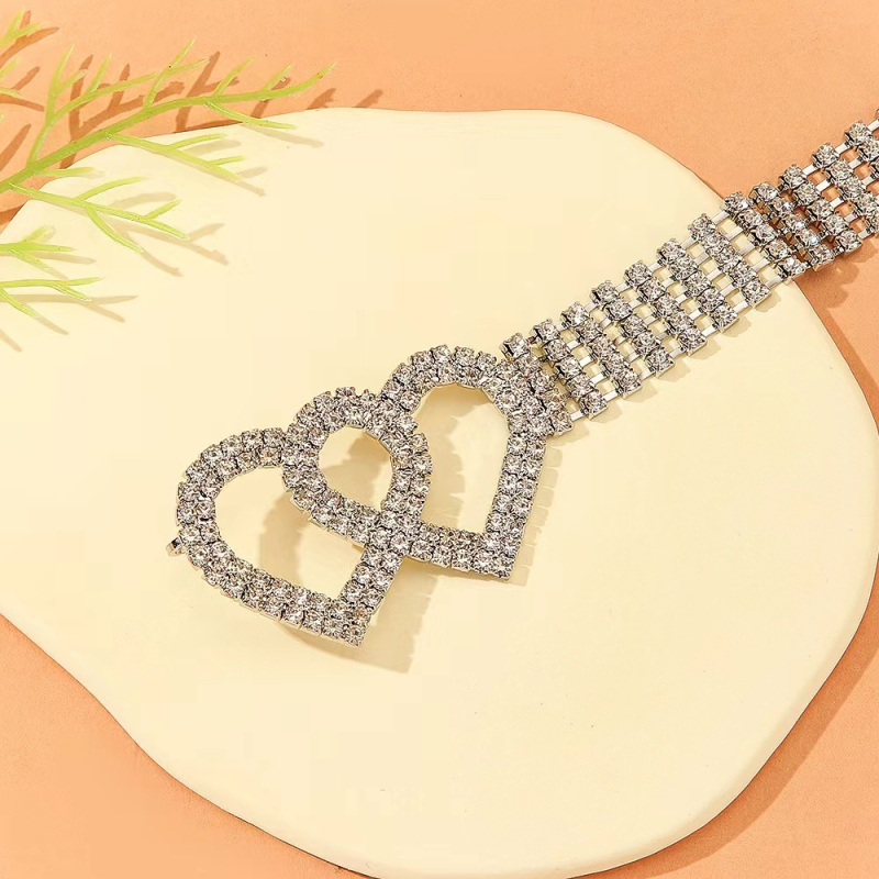 Belly Dance haslánc szív alakú rhinestone-okkal, réz anyag, rombusz csatt, sima csatt, kampóval záródó