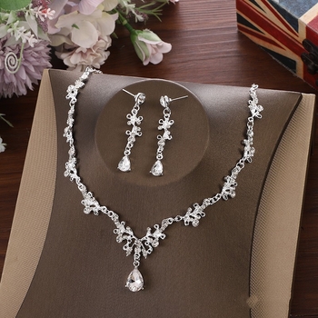 Set ogrlice i naušnica, od legura, Rhinestone privjesak, lanac tipa O, elektroplatinirano