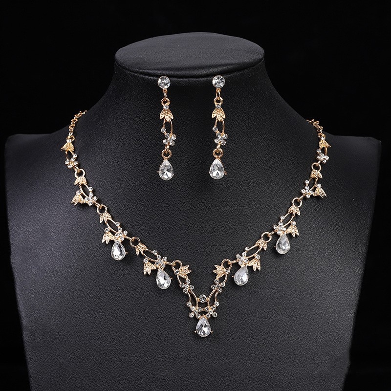Set ogrlice i naušnica, od legura, Rhinestone privjesak, lanac tipa O, elektroplatinirano