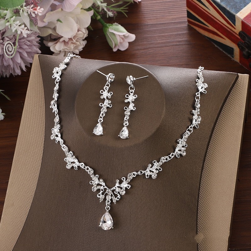 Set ogrlice i naušnica, od legura, Rhinestone privjesak, lanac tipa O, elektroplatinirano