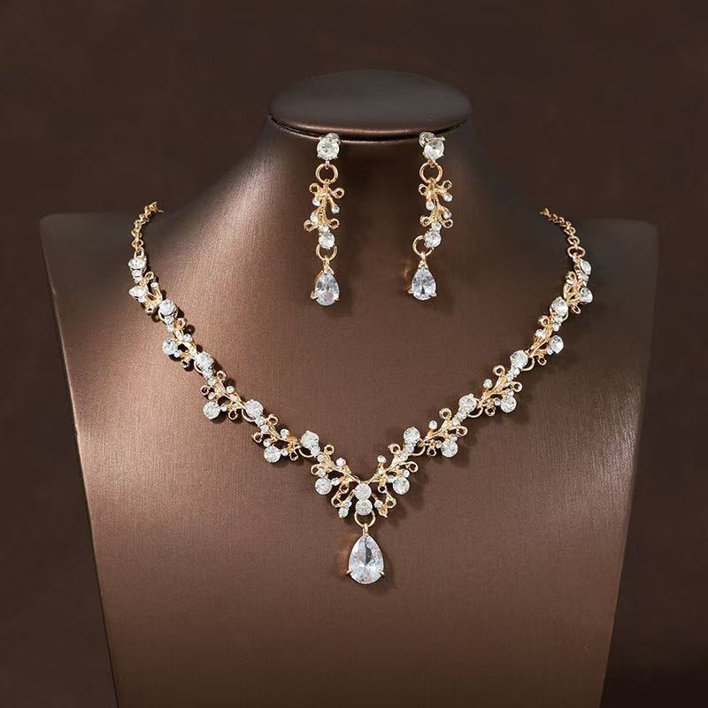 Set ogrlice i naušnica, od legura, Rhinestone privjesak, lanac tipa O, elektroplatinirano