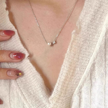 Chengchen jewelry Ogrlica od školjki, geometrijski privjesak od srebra 925, križna lanac, elektroplatirani završetak