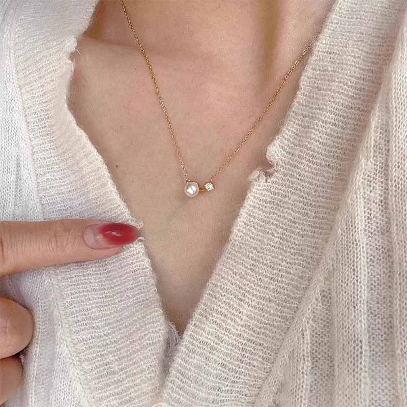 Chengchen jewelry Ogrlica od školjki, geometrijski privjesak od srebra 925, križna lanac, elektroplatirani završetak