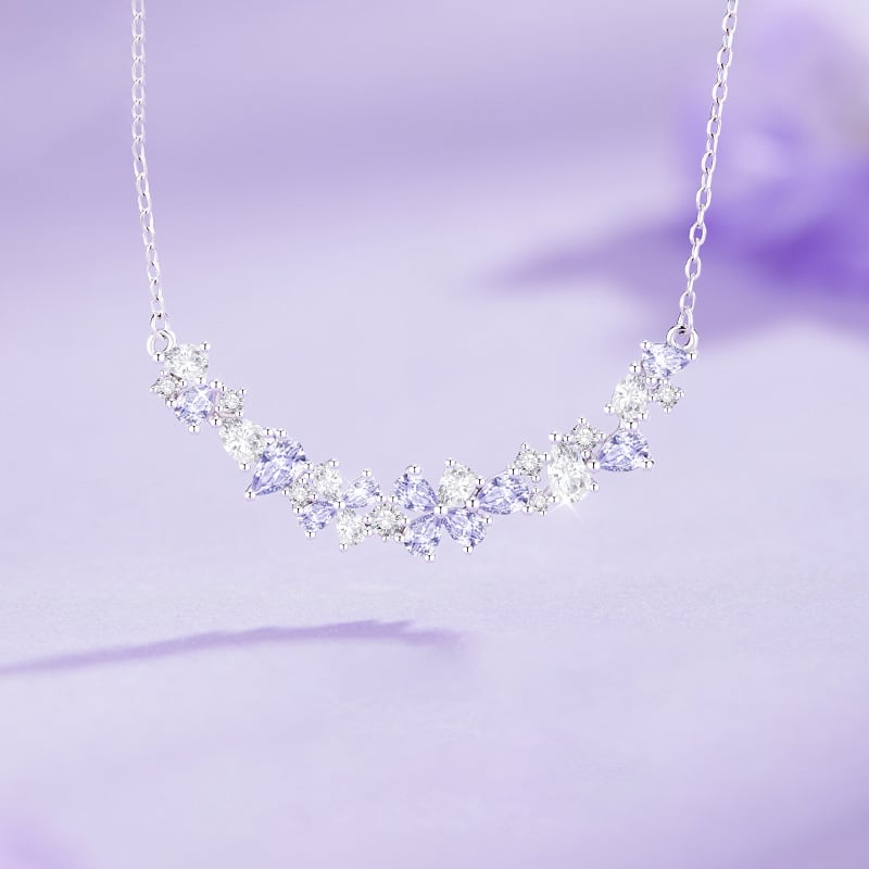 Colier din argint S925 cu pandantiv în formă de floare din zirconiu, lanț încrucișat, stil luxos lejer