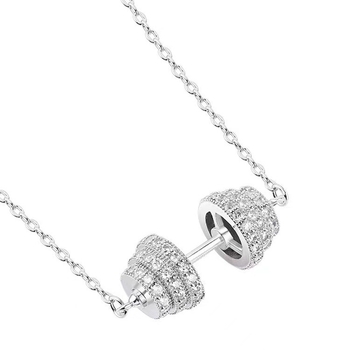 Colier cu pandantiv în formă de gantere și lanț barbell pentru claviculă, lanț încrucișat, stil geometric, unisex, material: alamă și oțel alb electroplacat, primăvara 2024