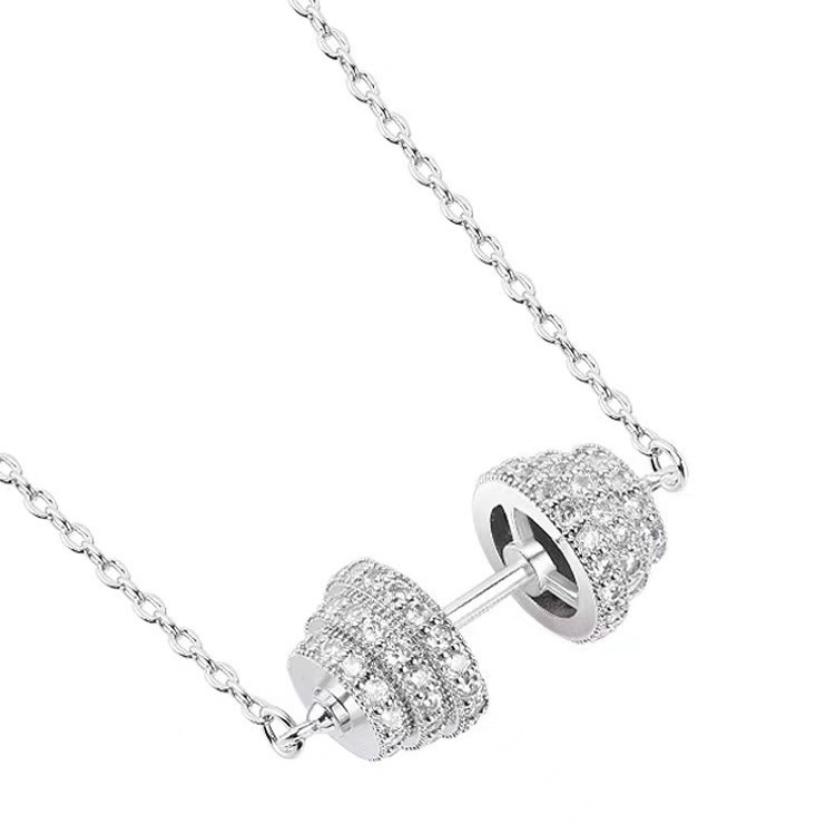 Colier cu pandantiv în formă de gantere și lanț barbell pentru claviculă, lanț încrucișat, stil geometric, unisex, material: alamă și oțel alb electroplacat, primăvara 2024