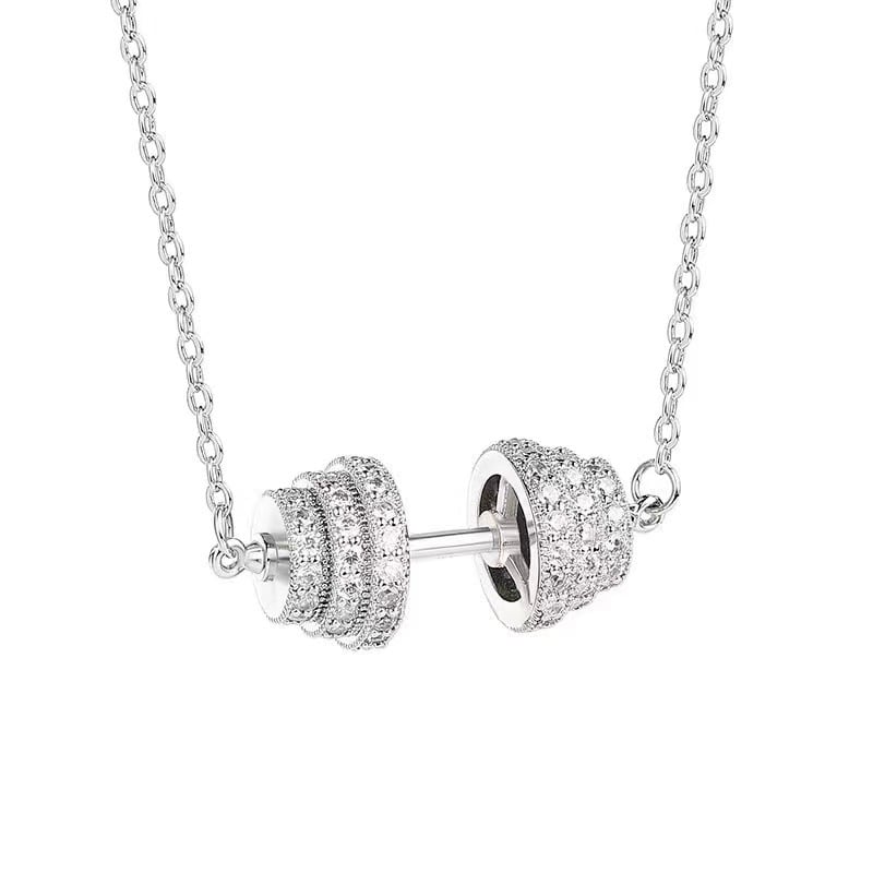 Colier cu pandantiv în formă de gantere și lanț barbell pentru claviculă, lanț încrucișat, stil geometric, unisex, material: alamă și oțel alb electroplacat, primăvara 2024