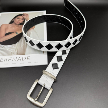 Unisex kaiš od super vlakna s checkerboard uzorkom, kopča od legure, zatvaranje pin kopčom, širina 2–4 cm
