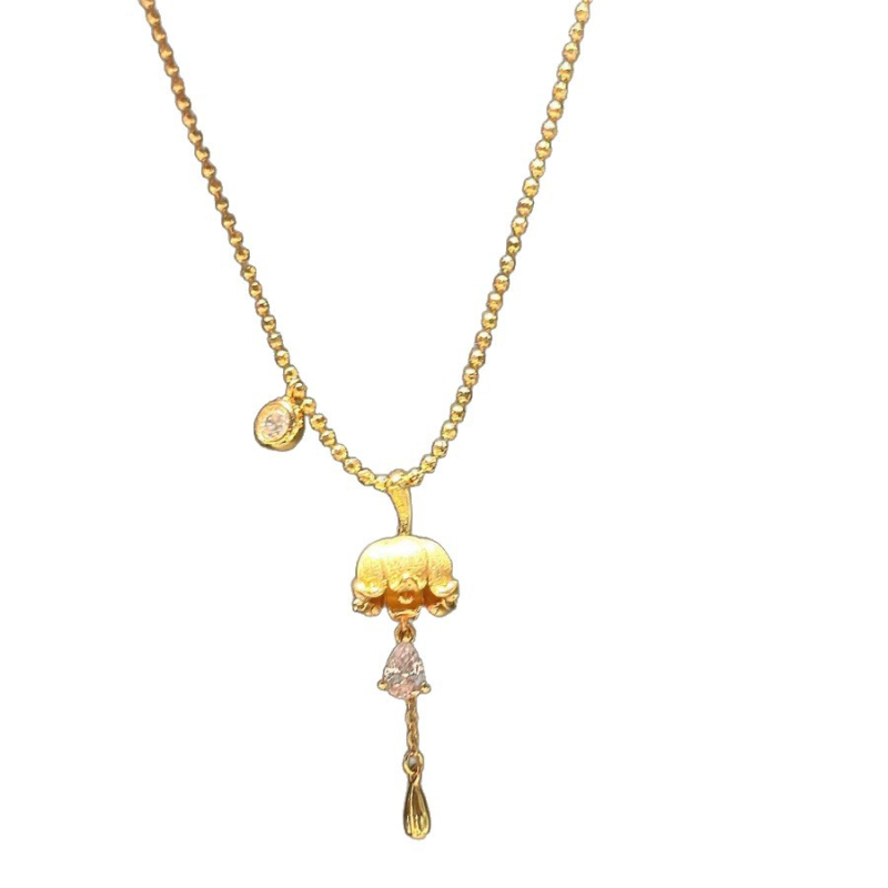 Nyaklánc környezetbarát rézből, vízcsepp alakú medál, geometriai forma, elektroplattázott bevonat, szabályos lánc