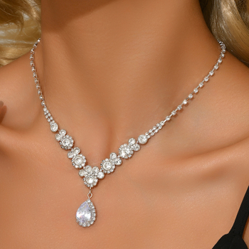 Zirkon csepp alakú nyaklánc, elektroplatált, szabályos lánccal, divatékszer, magas minőség
