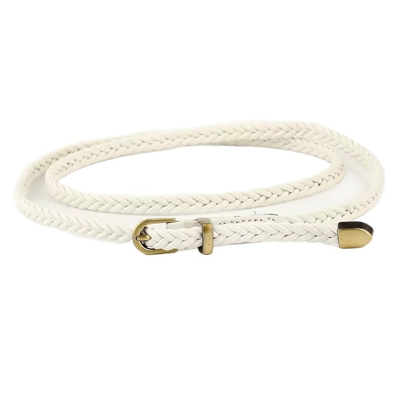 Centură subțire pentru talie din PU piele cu decor țesut, cataramă din aliaj, închidere cu pin, stil hip-hop/unisex