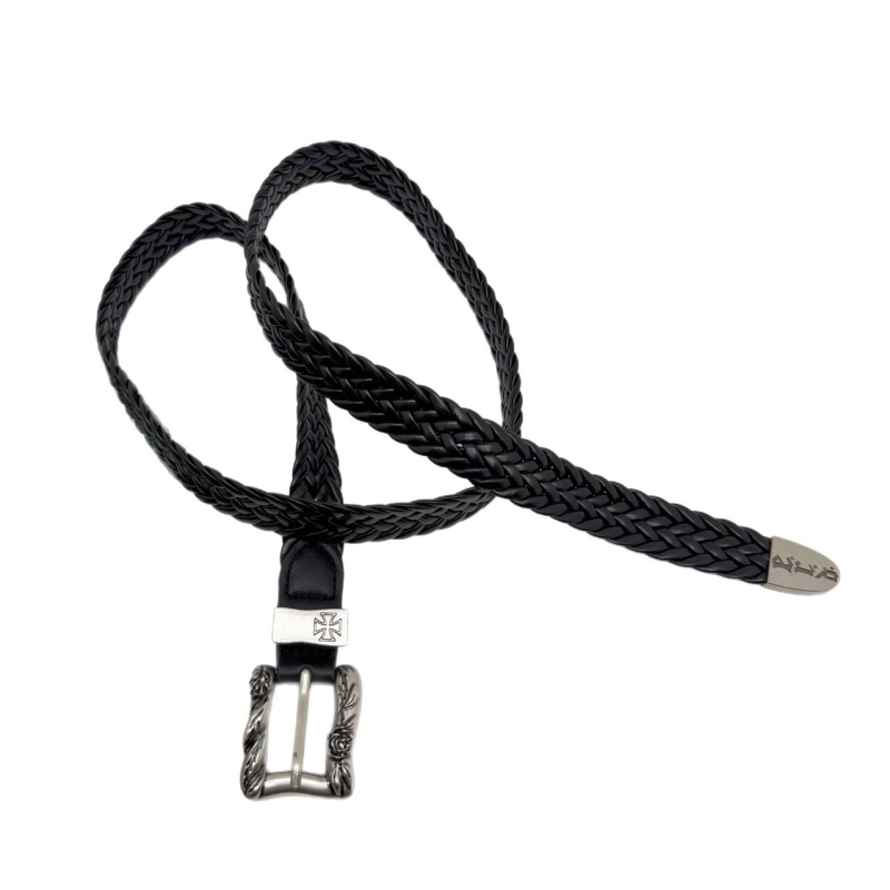 PU bőrből készült öv, kézzel szőtt motívummal, rózsás punk rock dizájn, ötvözet övcsattal, tűcsapos zárással, szélesség 2-4 cm, retro stílus