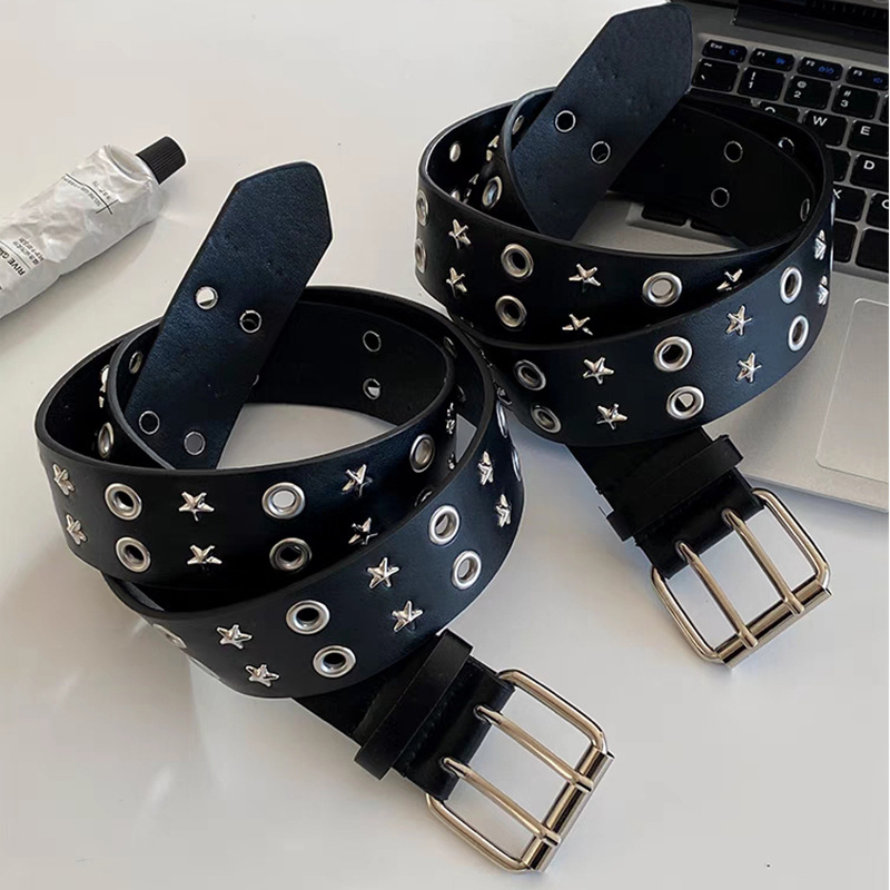 Ženski kaiš od PU kože s nitima, punk stil, kopča s iglom, reljefni uzorak (Materijal: PU koža; Materijal kopče: željezo; Način zatvaranja: kopča s iglom; Širina: 2–4 cm; Reljefni uzorak)