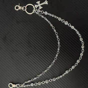 Vintage stílusú fém derékszíj lánc keresztes medállal és gyöngyökkel, farmerhez, hossz 60 cm alatt