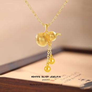 Colier cu ciucuri în formă de dovleac, stil chinezesc, argint 925, lanț în formă de O, AFH