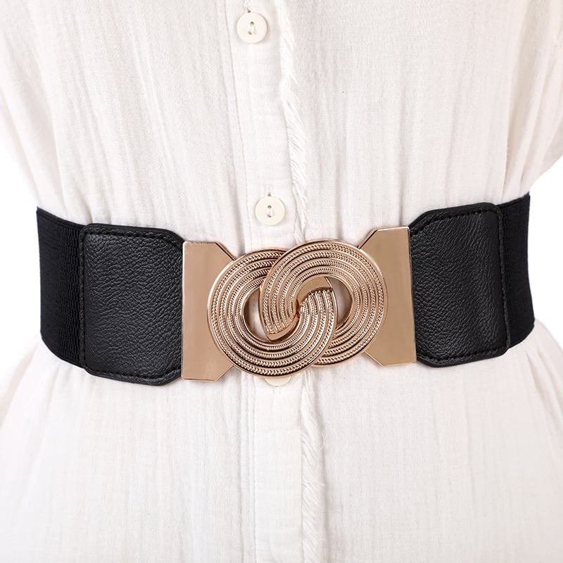Curea de talie pentru femei, elastică și lată, cataramă din metal, design cu o singură buclă, potrivită pentru toate sezoanele