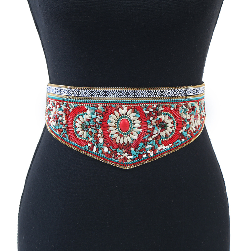 Centură de talie, elastică, stil etnic boem, construcție metalică; unisex, adult