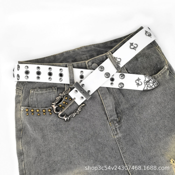 PU kožni pojas s kopčom od legura – rivet dekor, ulični rock stil, Harley nadahnut retro punk, širina 2–4 cm