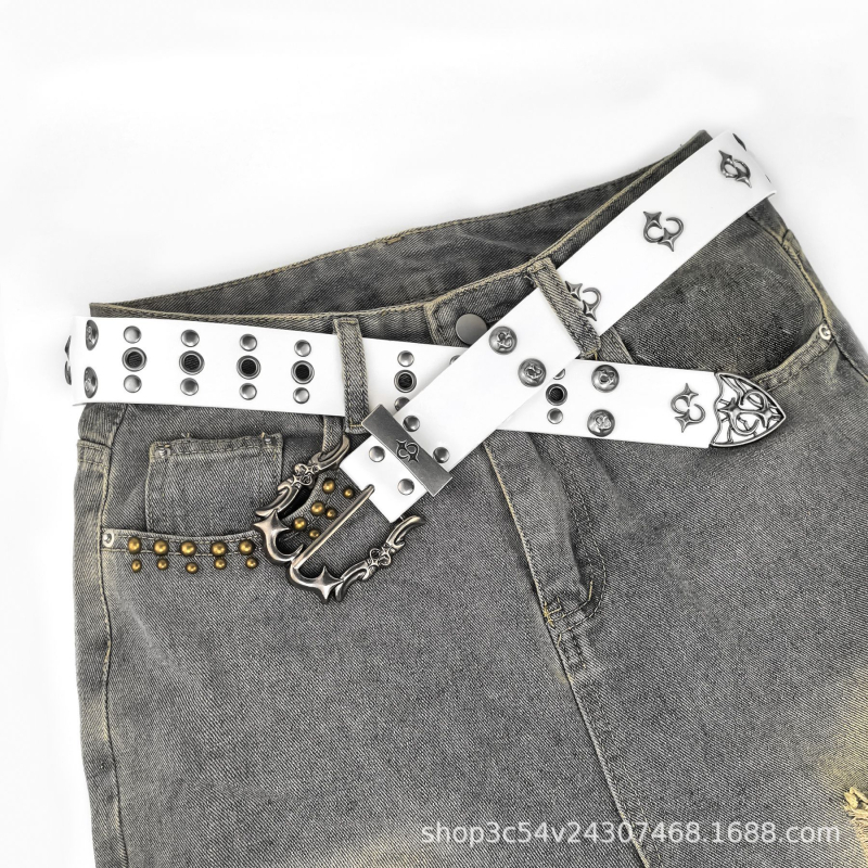 PU kožni pojas s kopčom od legura – rivet dekor, ulični rock stil, Harley nadahnut retro punk, širina 2–4 cm