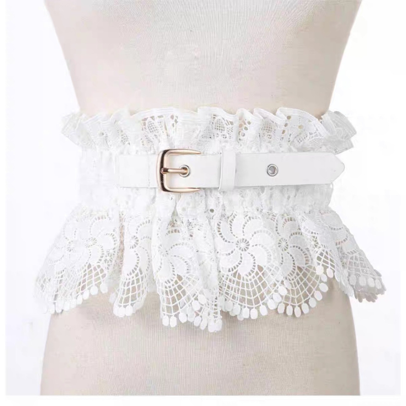 Bratara de dantelă pentru femei, curea lată decorativă pentru rochii și cămăși, corset de talie cu dantelă și talie elastică, material metalic, stil japonez și coreean