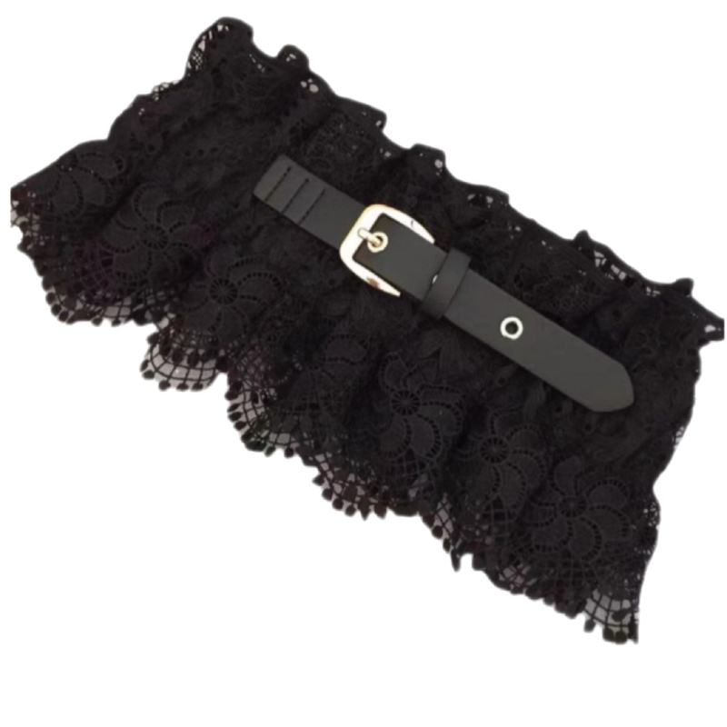 Bratara de dantelă pentru femei, curea lată decorativă pentru rochii și cămăși, corset de talie cu dantelă și talie elastică, material metalic, stil japonez și coreean
