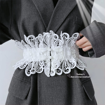 Curea talie dantelată, lată, cu cataramă, pentru femei, girdle elastic din nailon, stil lejer, lungime 60–80 cm