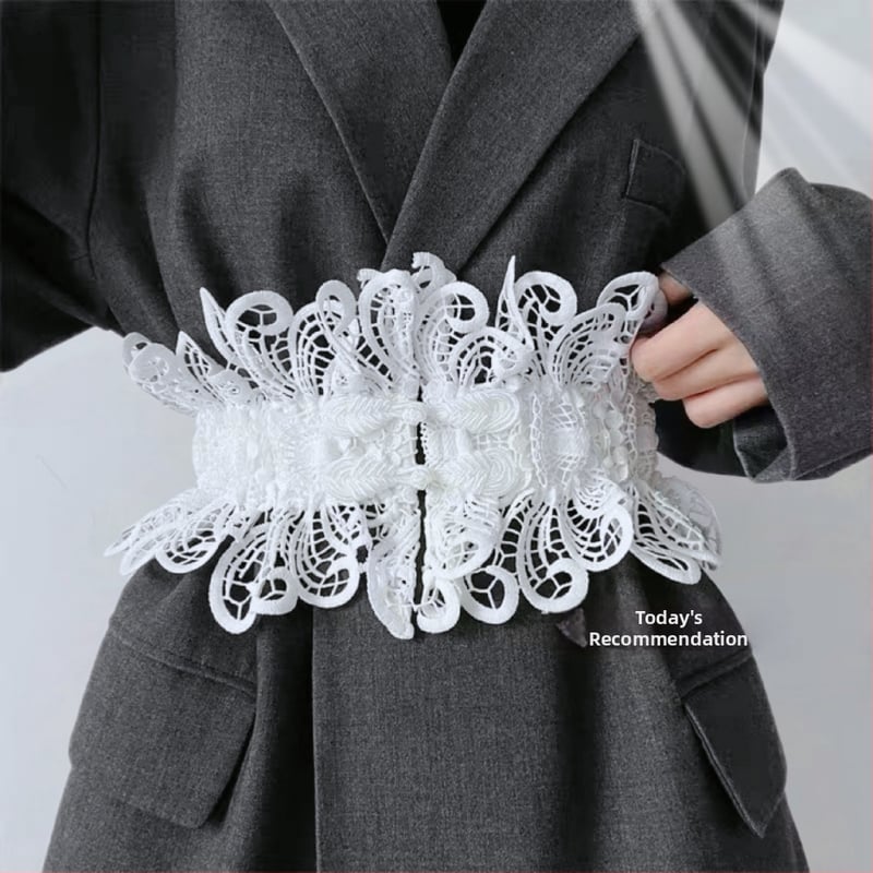 Дантелен широк колан за талия с катарама, дамски еластичен пояс от найлон, стил за свободното време, дължина 60-80 см