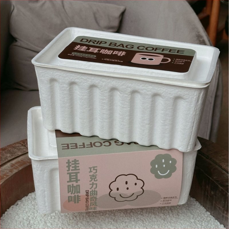 Cutie biodegradabilă din pulpă de hârtie pentru cafea la filtru, din hârtie Kraft, gravură în relief, stil desen animat, ambalare personalizabilă