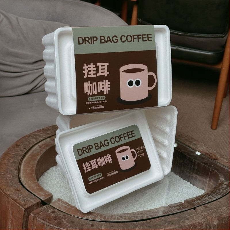 Biodegradable papīra pulp kaste drip kafei, no Kraft papīra, reljefa dizains, karikatūru stils, pielāgota iepakošana