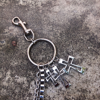 Haoda Férfi kereszttel díszített nadrágszíj-lánc – dupla lánc, punk stílusú farmernadrágokhoz és utcai tánchoz, fém, ötvözet csat, kampó zárás, szélesség >4 cm, retro irodalmi-művészeti stílus
