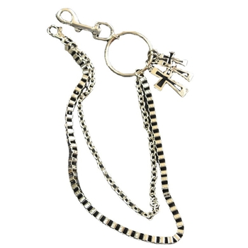 Haoda Férfi kereszttel díszített nadrágszíj-lánc – dupla lánc, punk stílusú farmernadrágokhoz és utcai tánchoz, fém, ötvözet csat, kampó zárás, szélesség >4 cm, retro irodalmi-művészeti stílus