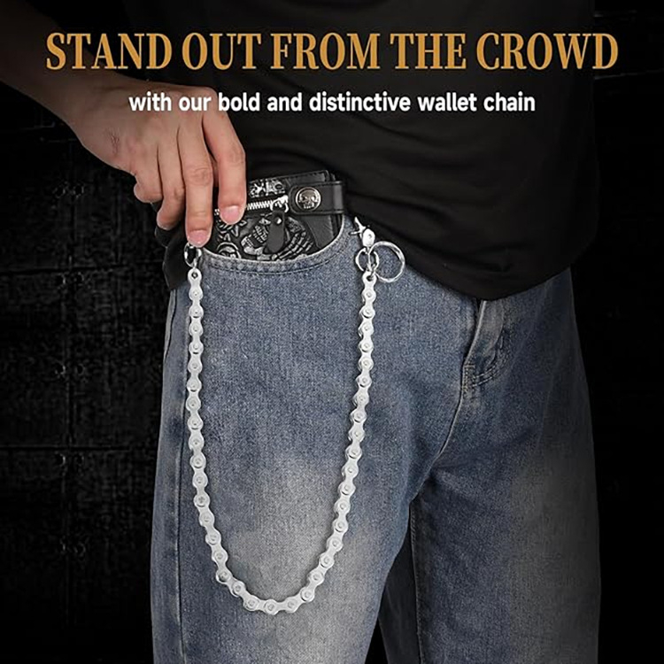 Pojas lanac od metala, hip-hop stil, duljina 60–80 cm, širina 2 cm