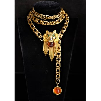 Lanț talie cu ciucuri și motiv leu, metal, stil lux (metal, stil lux, închidere cu un singur delim, toamnă 2025)