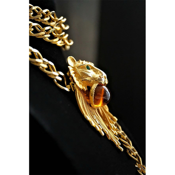 Lanț talie cu ciucuri și motiv leu, metal, stil lux (metal, stil lux, închidere cu un singur delim, toamnă 2025)